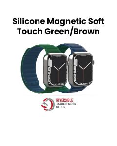 BAYKRON Apple Watch Band 42/44/45mm Premium Silicone Magnetic Soft Touch - Green/Brown | BKR-ST-45-GRN.BRN