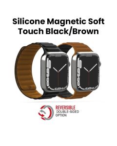 BAYKRON Apple Watch Band 42/44/45mm Premium Silicone Magnetic Soft Touch - Black/Brown | BKR-ST-45-BLK.BRN